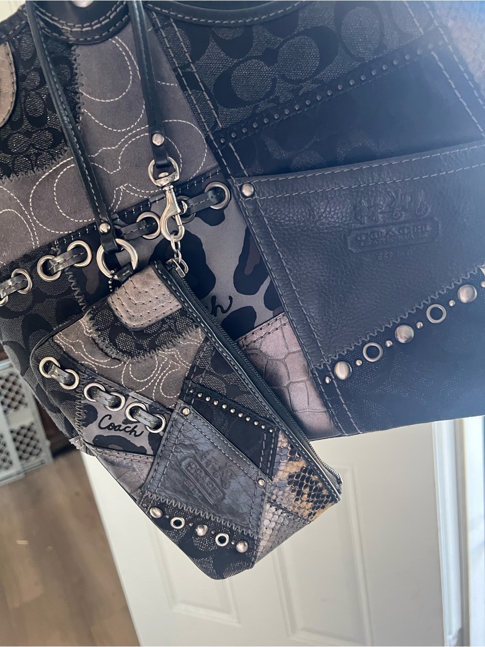 Coach Patchwork Black Animal Print Bleaker Tote with Wristlet Set - Picture 4 of 4